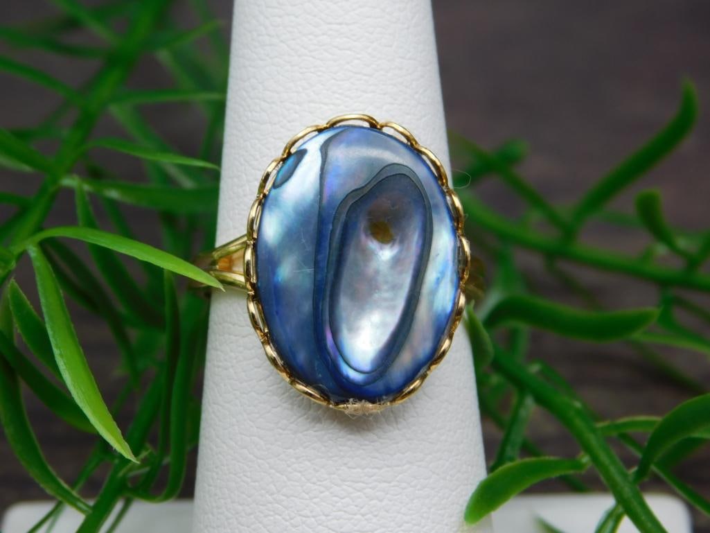 ABALONE STONE RING ROCK STONE LAPIDARY SPECIMEN (1 of 2)