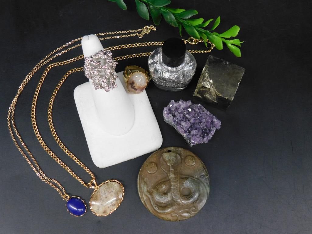 MIXED LOT ROCK STONE LAPIDARY SPECIMEN JADE CARVING PYRITE: MIXED LOT ROCK STONE LAPIDARY SPECIMEN JADE CARVING PYRITE