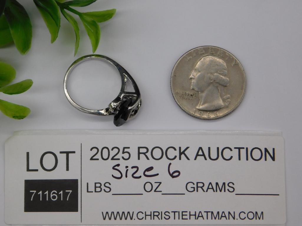 Silver Ring With Black Stone, Size 6 - 2