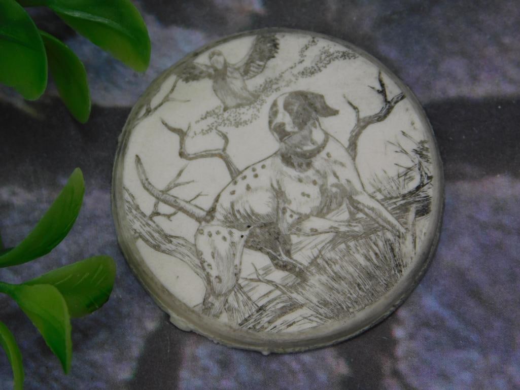 Scrimshaw Cabochon with Hunting Dog Design: Scrimshaw Cabochon with Hunting Dog Design