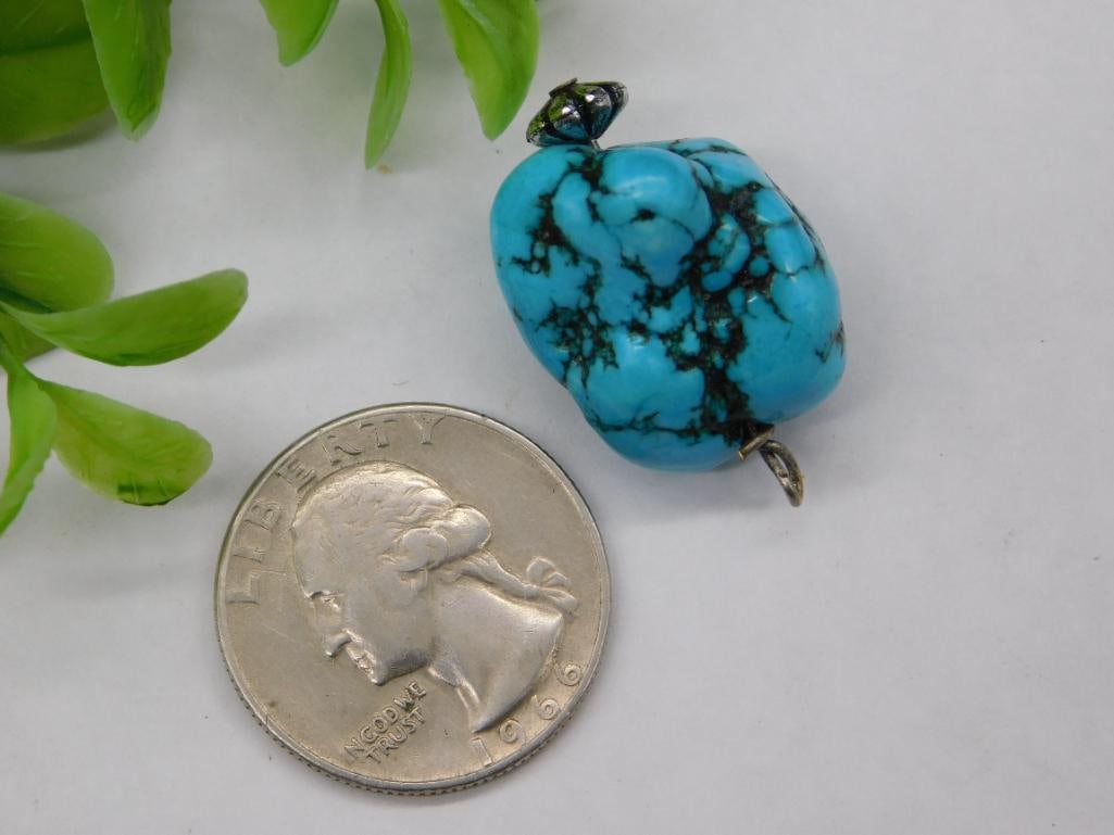 Handcrafted Turquoise Nugget Pendant - 2