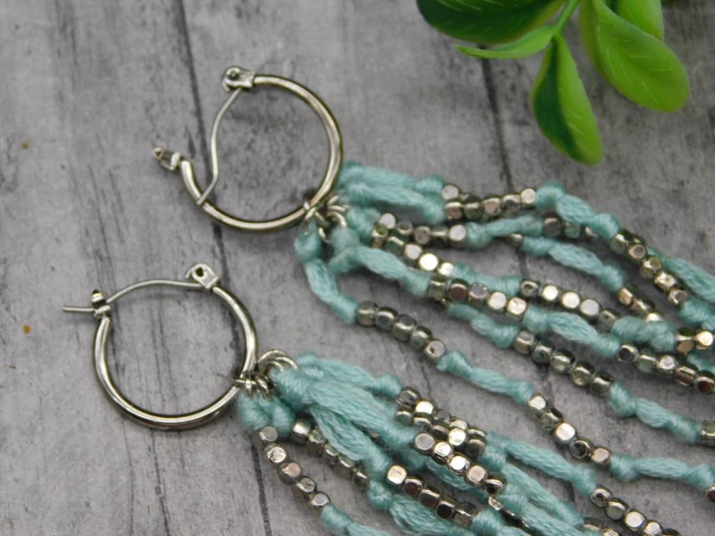 TEAL SEED BEAD EARRINGS - 2