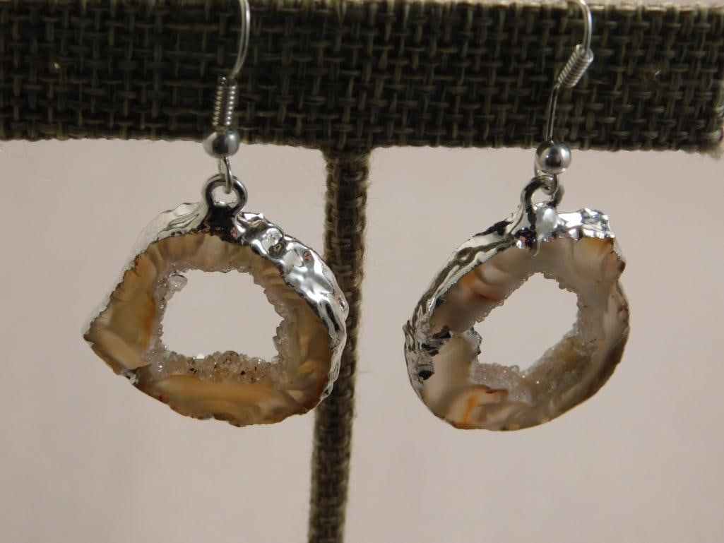 GEODE SLICE EARRINGS ROCK STONE LAPIDARY SPECIMEN: GEODE SLICE EARRINGS ROCK STONE LAPIDARY SPECIMEN