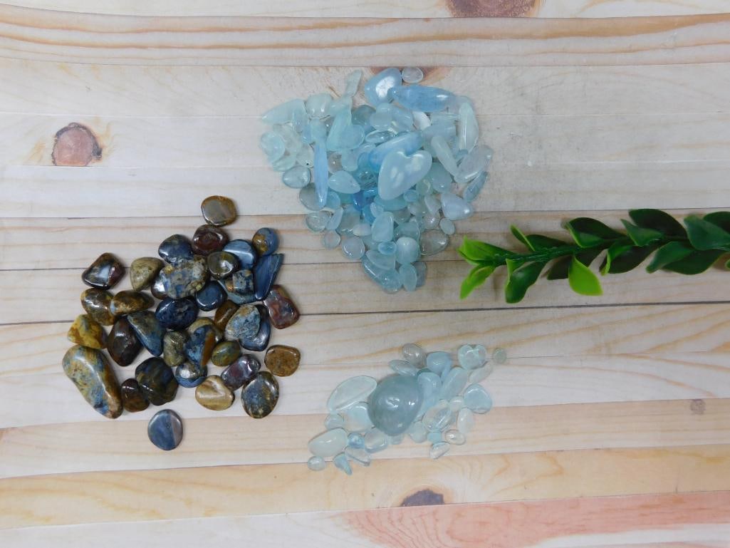 AQUAMARINE PIETERSITE AND BLUE TOPAZ ROCK STONE LAPIDARY SPECIMEN: AQUAMARINE PIETERSITE AND BLUE TOPAZ ROCK STONE LAPIDARY SPECIMEN