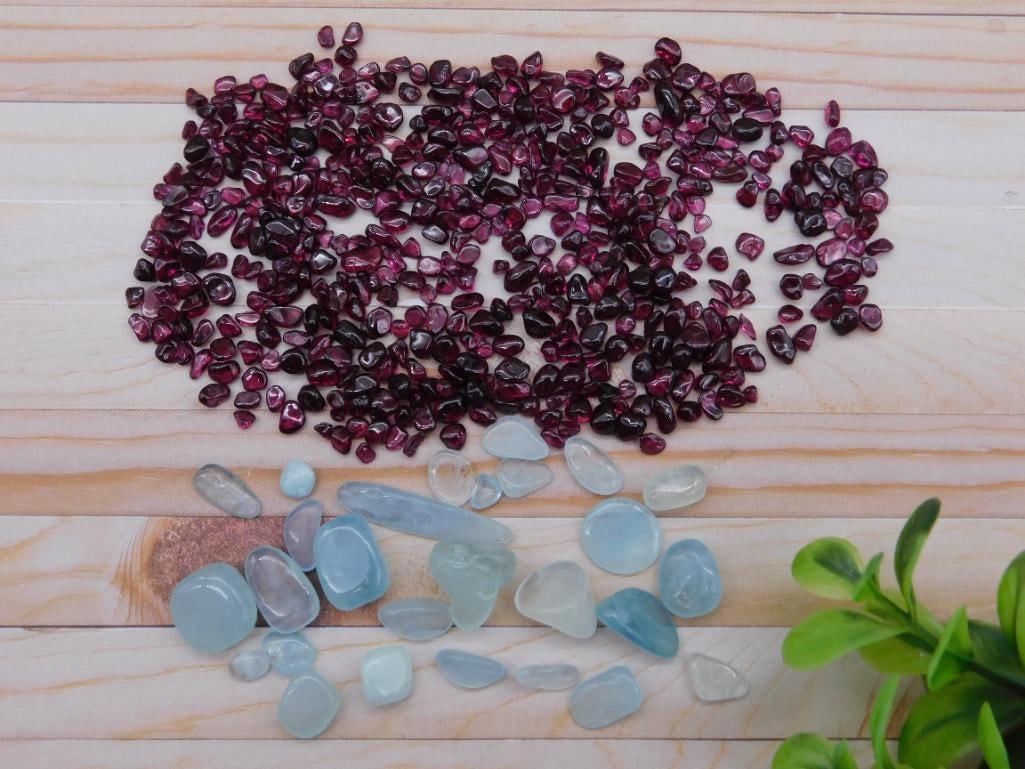 GARNET AND AQUAMARINE ROCK STONE LAPIDARY SPECIMEN: GARNET AND AQUAMARINE ROCK STONE LAPIDARY SPECIMEN