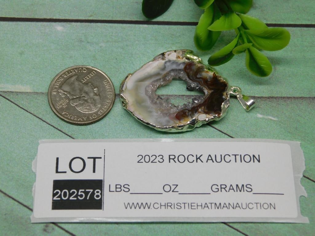 GEODE SLICE PENDANT ROCK STONE LAPIDARY SPECIMEN - 2