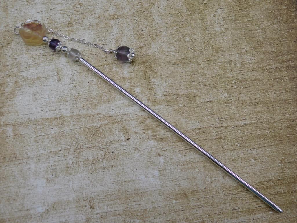 MIXED STONE HAIR PIN ROCK STONE LAPIDARY SPECIMEN: MIXED STONE HAIR PIN ROCK STONE LAPIDARY SPECIMEN