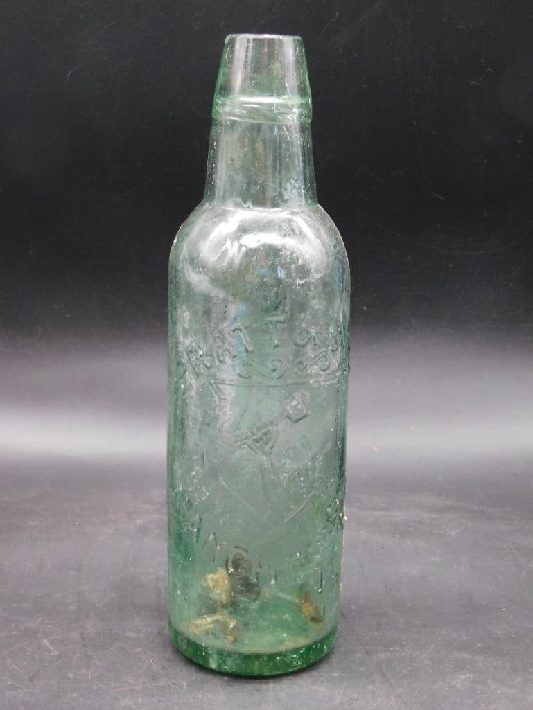 GREEN GLASS BLOB TOP BOTTLE VINTAGE ANTIQUE: GREEN GLASS BLOB TOP BOTTLE VINTAGE ANTIQUE
