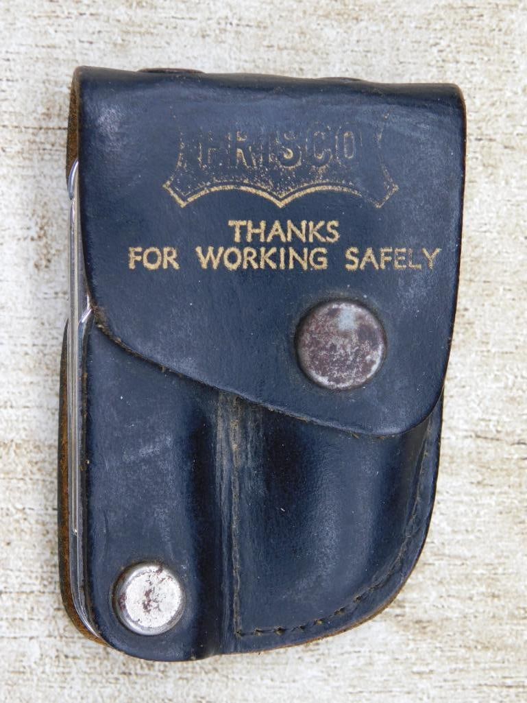 FRISCO RAILROAD LEATHER MULTI-TOOL IN LEATHER POUCH VINTAGE ANTIQUE: FRISCO RAILROAD LEATHER MULTI-TOOL IN LEATHER POUCH VINTAGE ANTIQUE