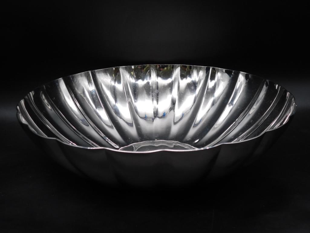 MARKED SILVER MJ SCALLOPED SERVING BOWL VINTAGE ANTIQUE: MARKED SILVER MJ SCALLOPED SERVING BOWL VINTAGE ANTIQUE