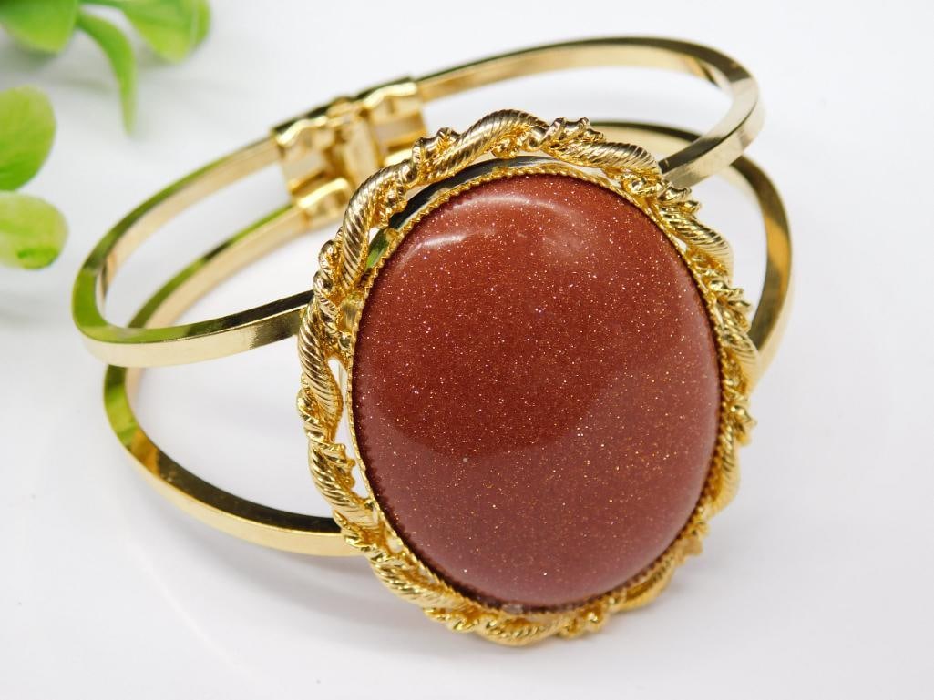 GOLDSTONE VINTAGE ANTIQUE CUFF BRACLET ROCK STONE LAPIDARY SPECIMEN: GOLDSTONE VINTAGE ANTIQUE CUFF BRACLET ROCK STONE LAPIDARY SPECIMEN