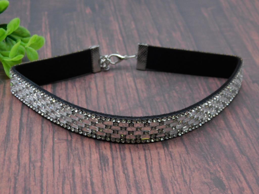 Crystal-Embellished Velvet Choker Necklace: Crystal-Embellished Velvet Choker Necklace