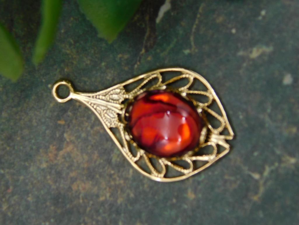 Gold-Tone Pendant With Red Stone: Gold-Tone Pendant With Red Stone