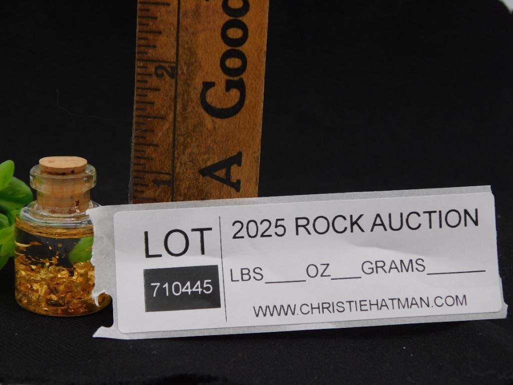 Miniature Glass Jar with Suspended Gold Flakes ROCK STONE LAPIDARY SPECIMEN: Miniature Glass Jar with Suspended Gold Flakes ROCK STONE LAPIDARY SPECIMEN