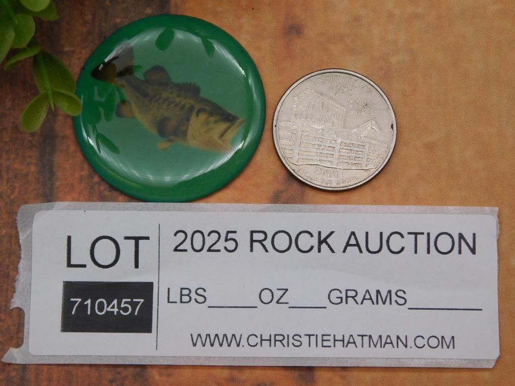 Green Cabochon With Fish Design - 2