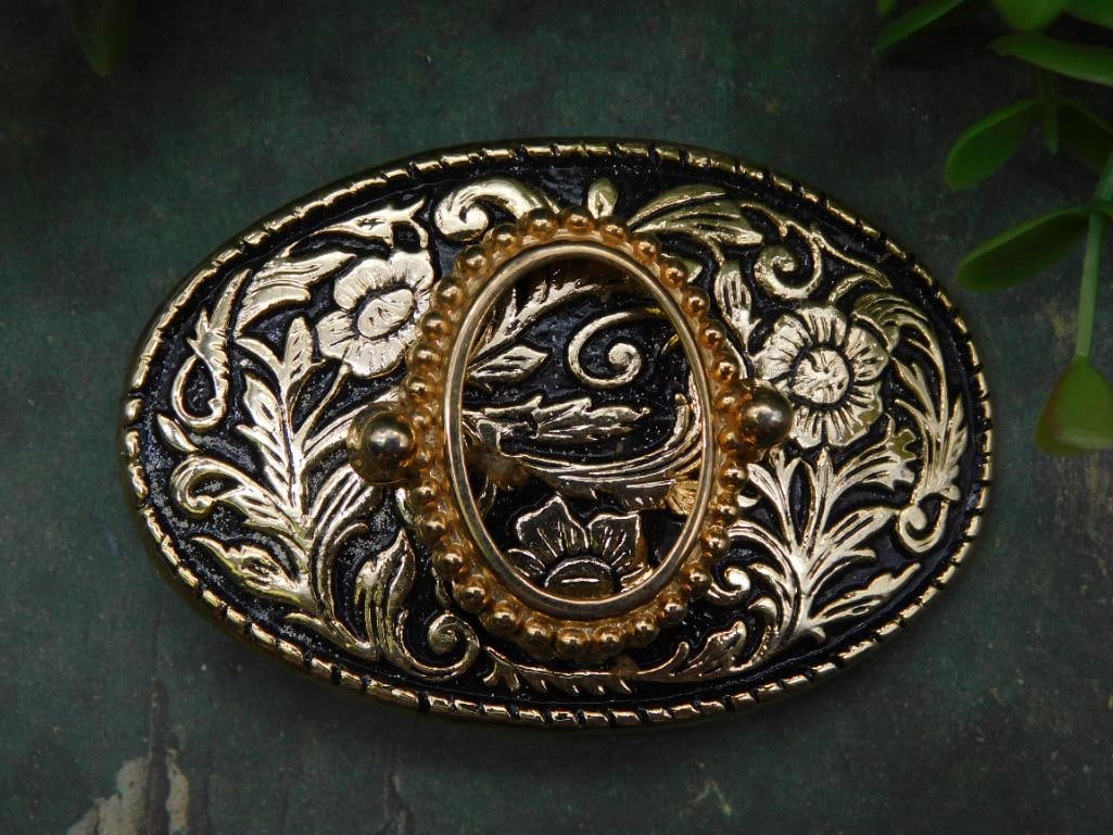 Oval Floral Gold-Tone Belt Buckle With Ornate Design: Oval Floral Gold-Tone Belt Buckle With Ornate Design