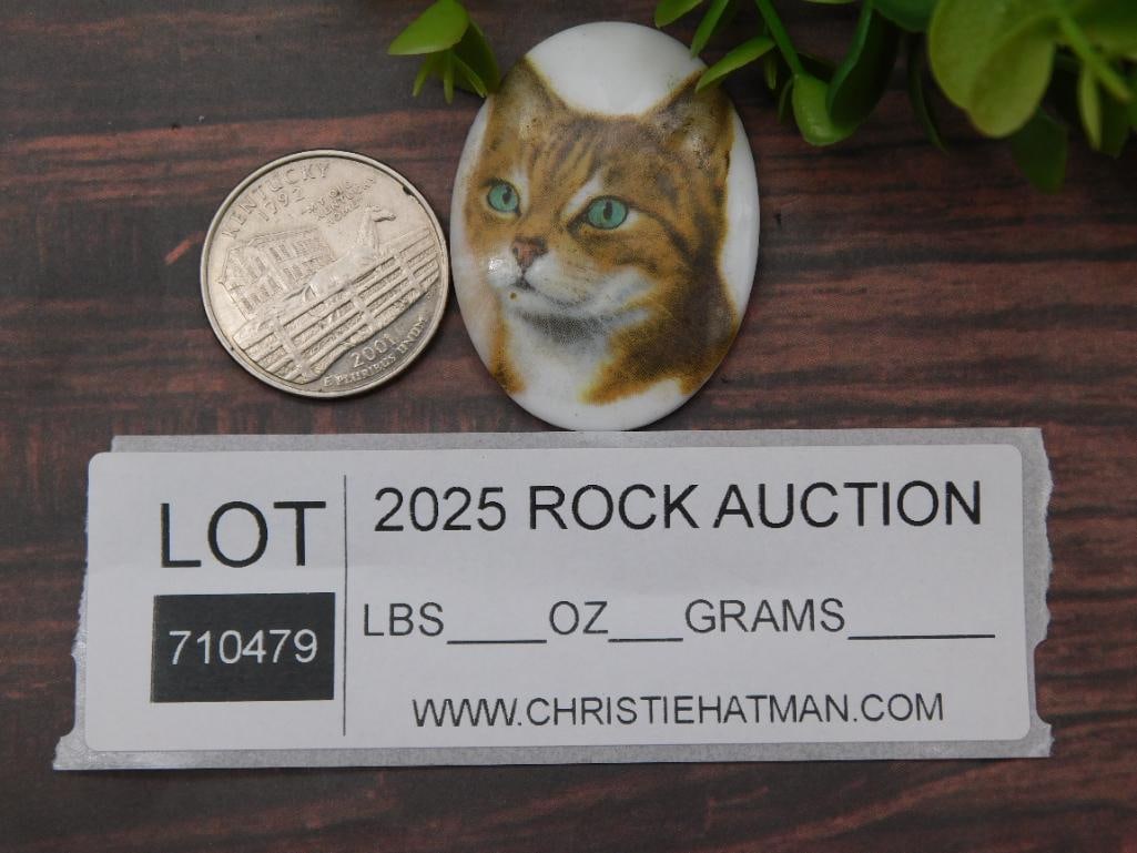 Oval Porcelain Cat Portrait Cabochon: Oval Porcelain Cat Portrait Cabochon