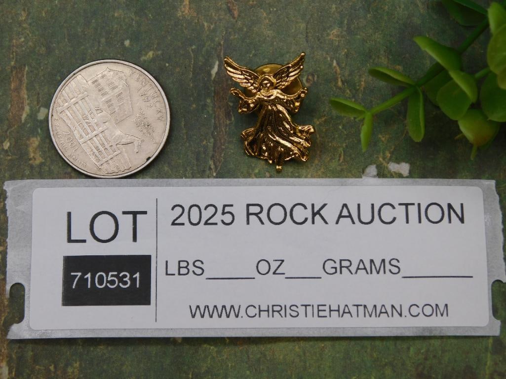 Gold-Tone Angel Lapel Pin with Detailed Wings: Gold-Tone Angel Lapel Pin with Detailed Wings