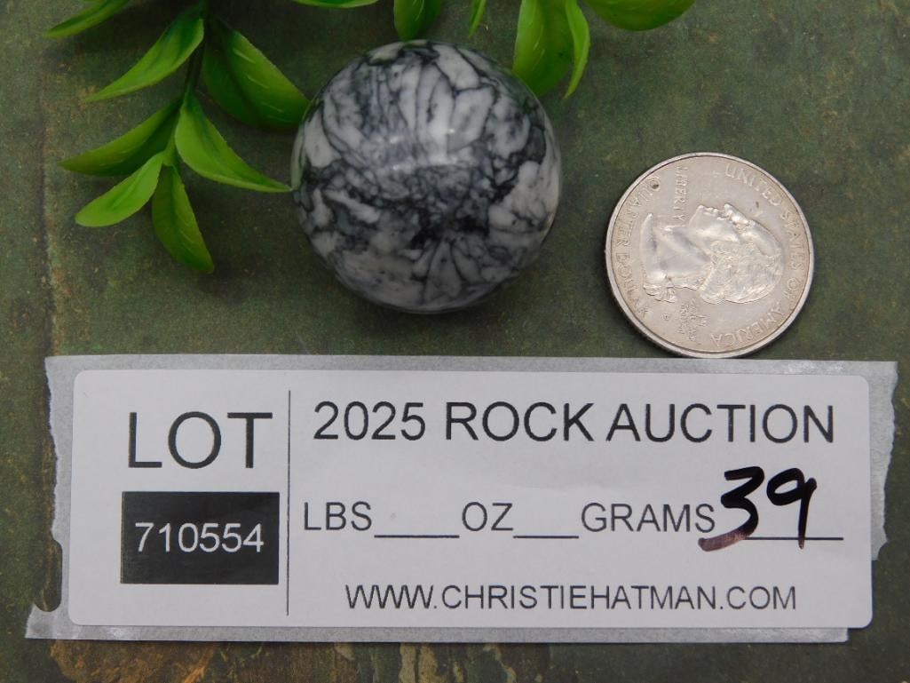 Black and White Marbleized Stone Sphere - 2