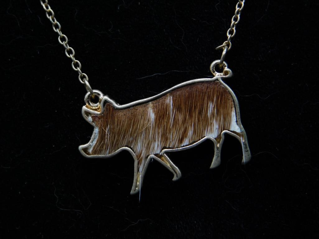 Gold-Tone Pig Pendant Necklace on Fine Chain: Gold-Tone Pig Pendant Necklace on Fine Chain