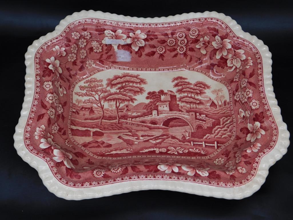 COPELAND SPODE TOWER PINK SERVING DISH TRANSFERWARE VINTAGE ANTIQUE: COPELAND SPODE TOWER PINK SERVING DISH TRANSFERWARE VINTAGE ANTIQUE