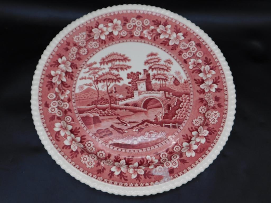 COPELAND SPODE TOWER PINK PLATE CHARGER RED WHITE VINTAGE ANTIQUE: COPELAND SPODE TOWER PINK PLATE CHARGER RED WHITE VINTAGE ANTIQUE
