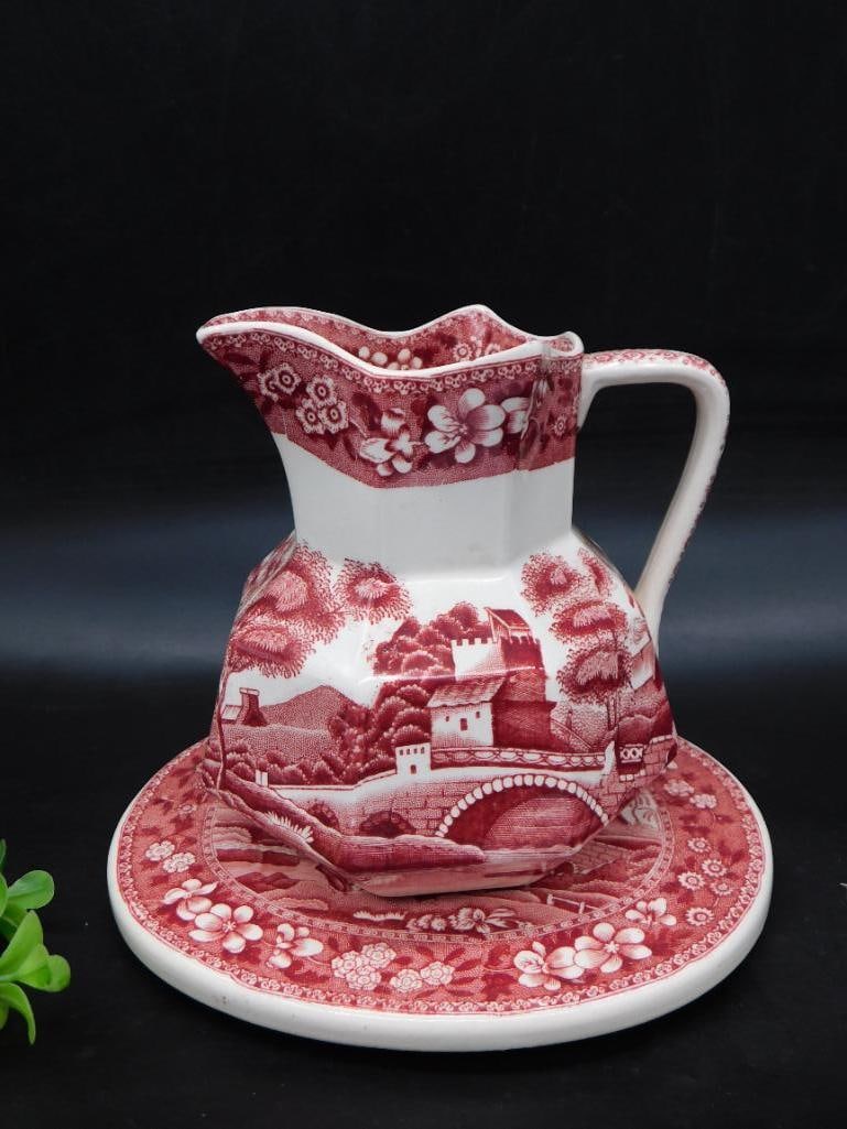 COPELAND SPODE TOWER PINK PITCHER AND BASE VINTAGE ANTIQUE: COPELAND SPODE TOWER PINK PITCHER AND BASE VINTAGE ANTIQUE