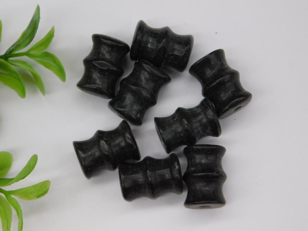 BLACK BAMBOO SHAPED BEADS ROCK STONE LAPIDARY SPECIMEN: BLACK BAMBOO SHAPED BEADS ROCK STONE LAPIDARY SPECIMEN