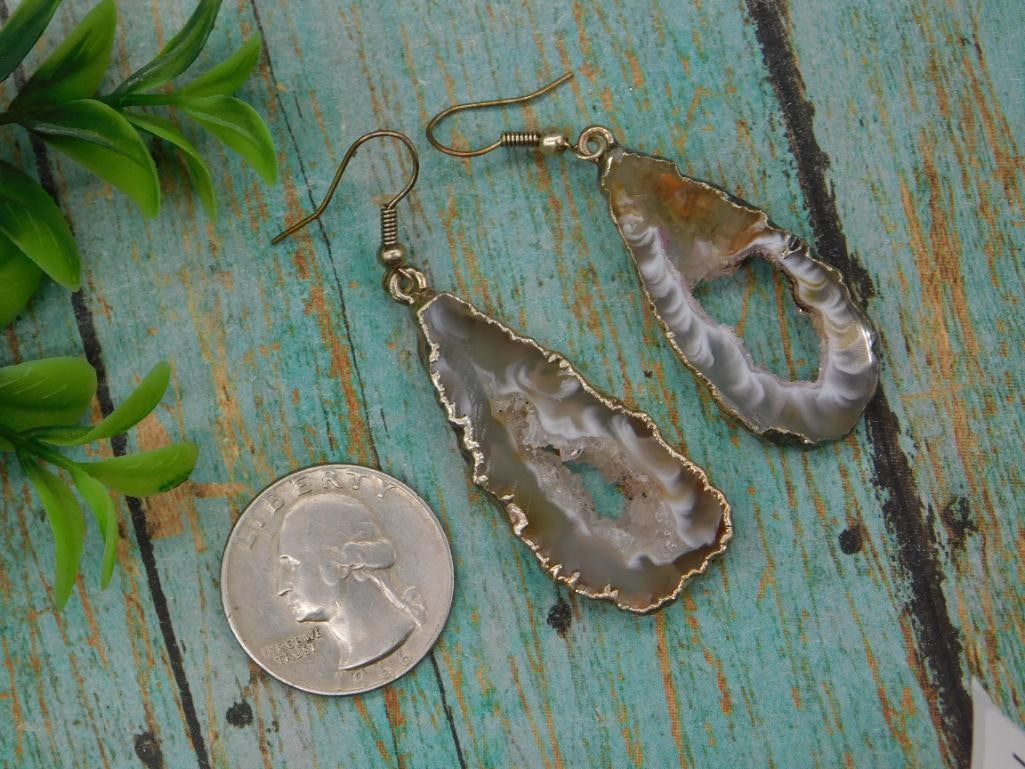 GEODE SLICE EARRINGS ROCK STONE LAPIDARY SPECIMEN - 2