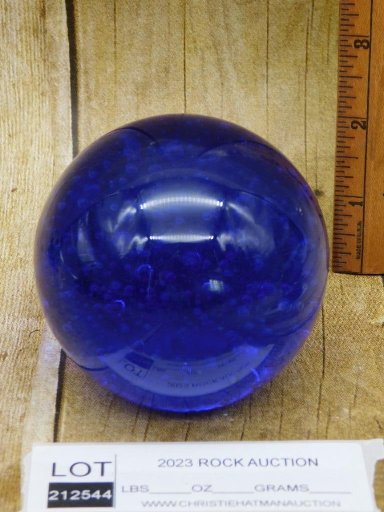 GLASS SPHERE PAPERWEIGHT BLUE - 2