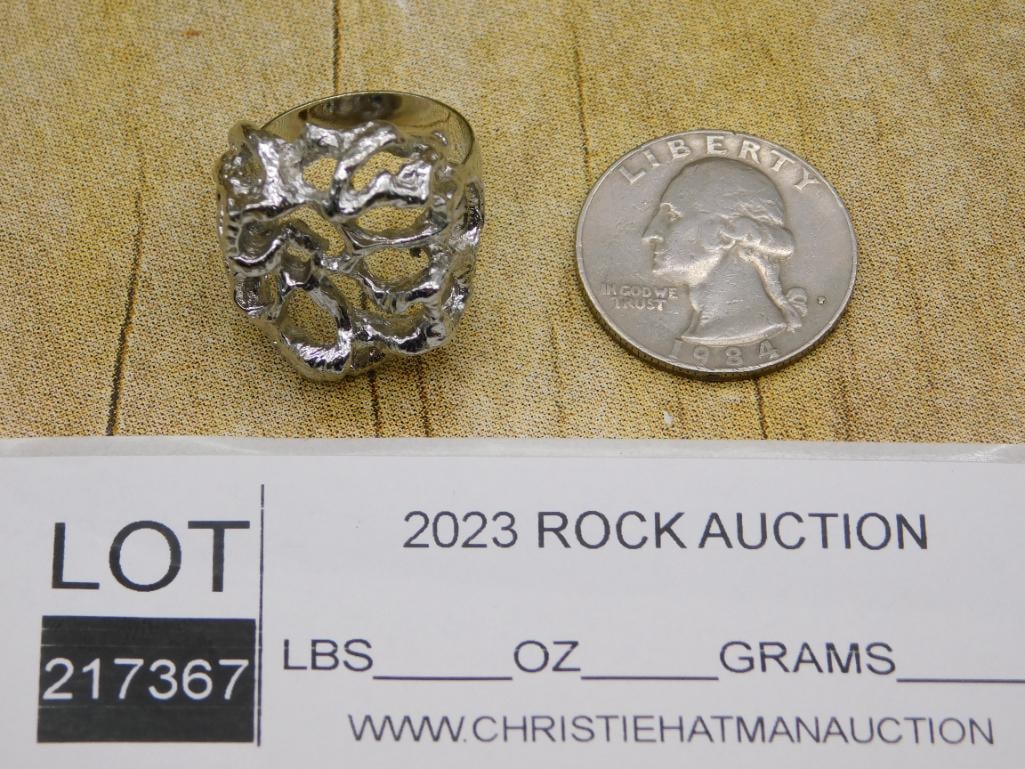 SILVER TONE RING ROCK STONE LAPIDARY SPECIMEN - 2