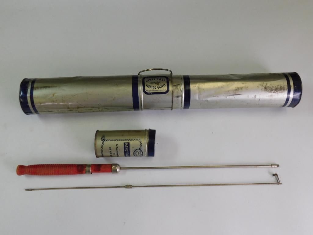 JR ACE BLUE STRIPE CARRY CASE FISHING SET VINTAGE ANTIQUE: JR ACE BLUE STRIPE CARRY CASE FISHING SET VINTAGE ANTIQUE