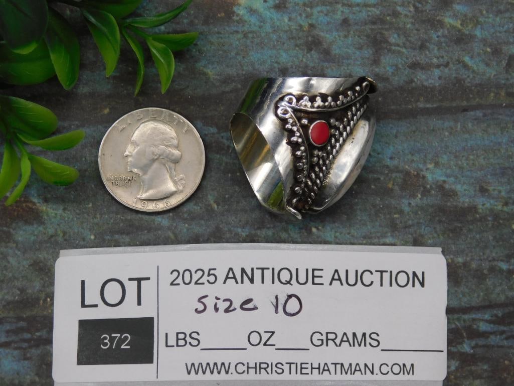 QUARTZ AND RED CORAL ADJUSTABLE RING - 2