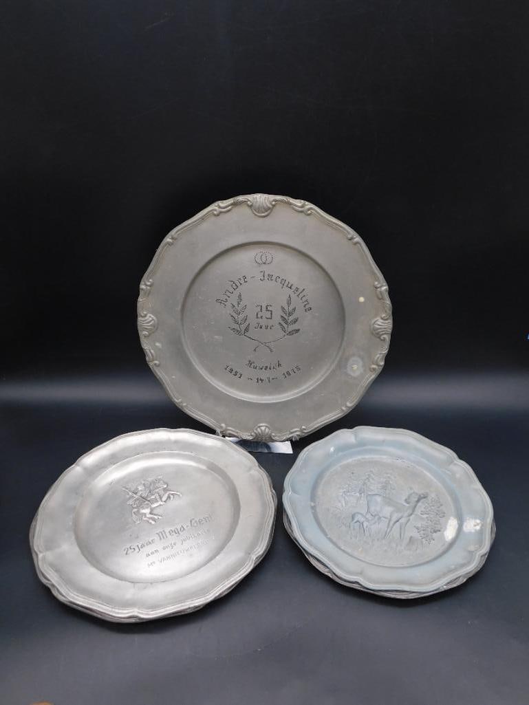 PEWTER PLATES LOT OF 3 VINTAGE ANTIQUE (1 of 7)
