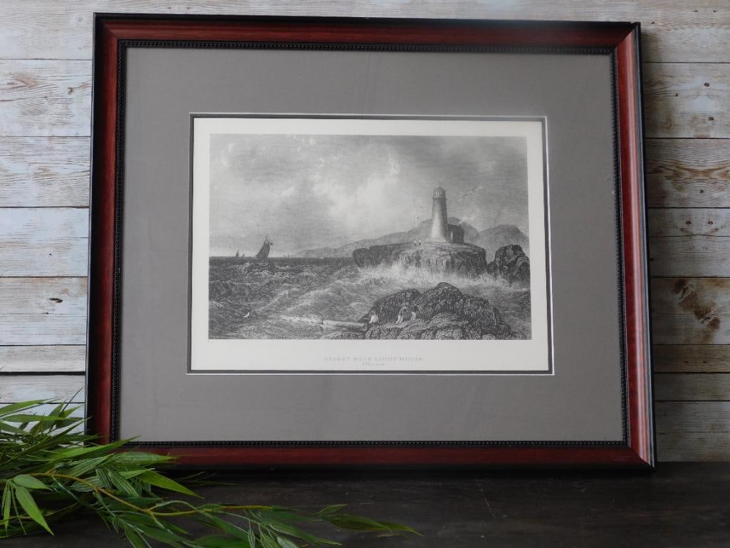 FRAMED DESERT ROCK LIGHT HOUSE VINTAGE ANTIQUE: FRAMED DESERT ROCK LIGHT HOUSE VINTAGE ANTIQUE