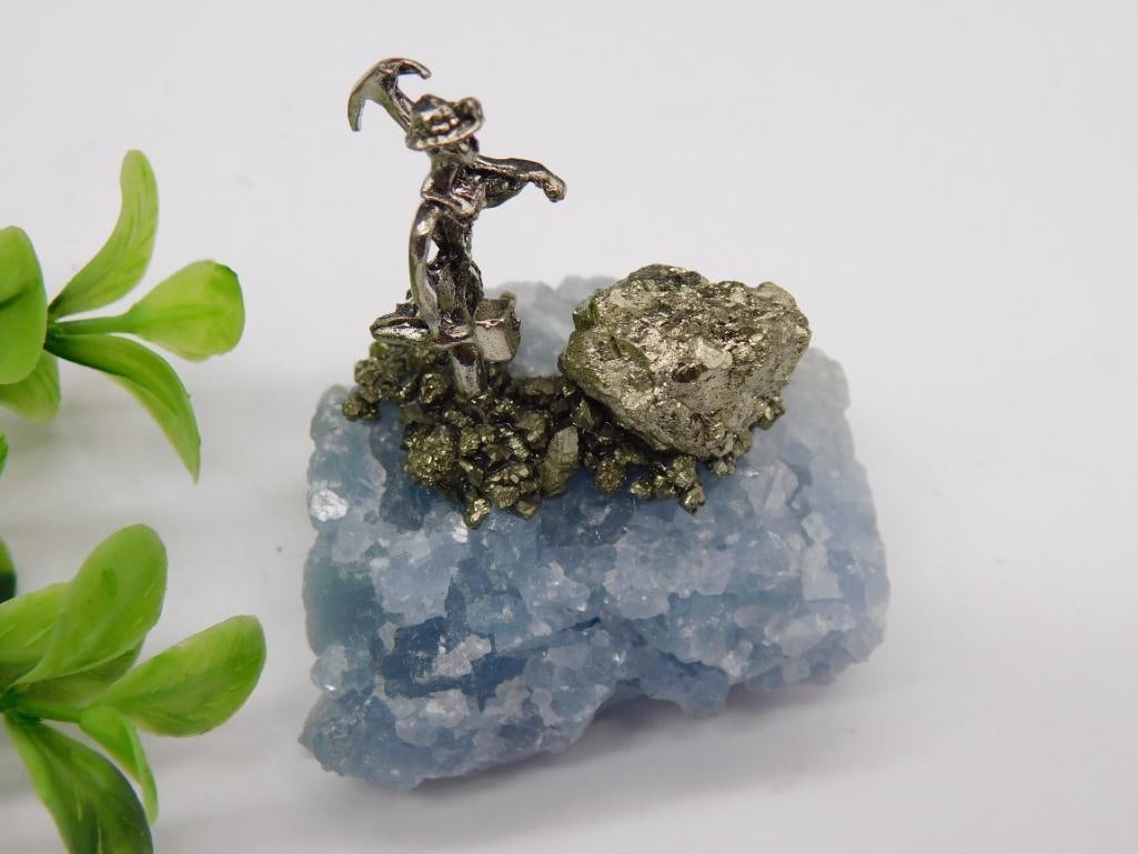 PYRITE MINER ON CELESTITE ROCK STONE LAPIDARY SPECIMEN: PYRITE MINER ON CELESTITE ROCK STONE LAPIDARY SPECIMEN