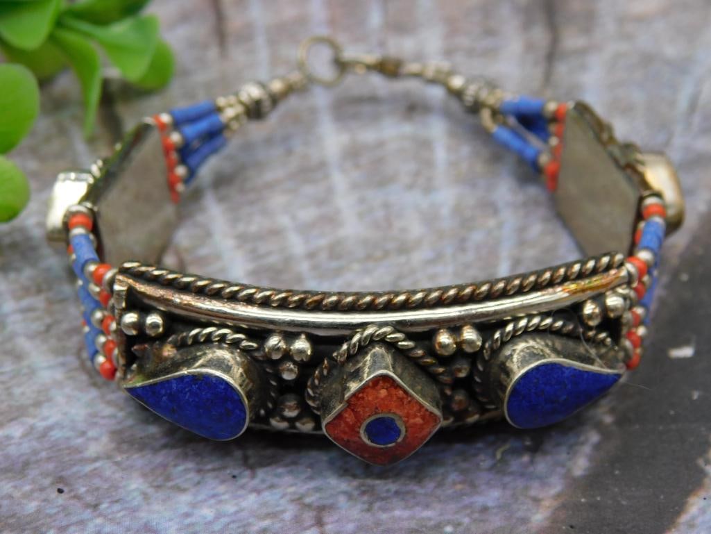 LAPIS LAZULI AND RED CORAL BRACELET ROCK STONE LAPIDARY SPECIMEN (1 of 2)
