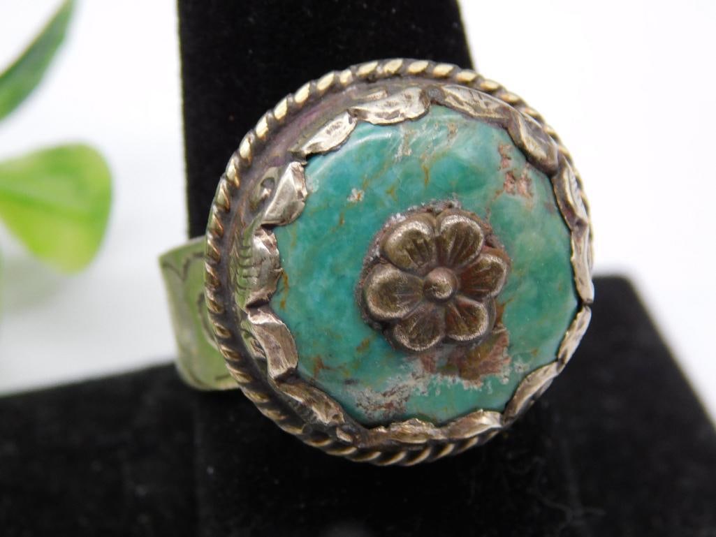 TURQUOISE ADJUSTABLE STATEMENT RING WITH INTRICATE TOOLING (1 of 2)