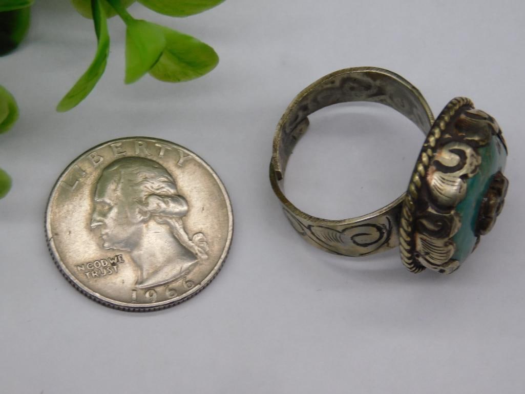 TURQUOISE ADJUSTABLE STATEMENT RING WITH INTRICATE TOOLING - 2