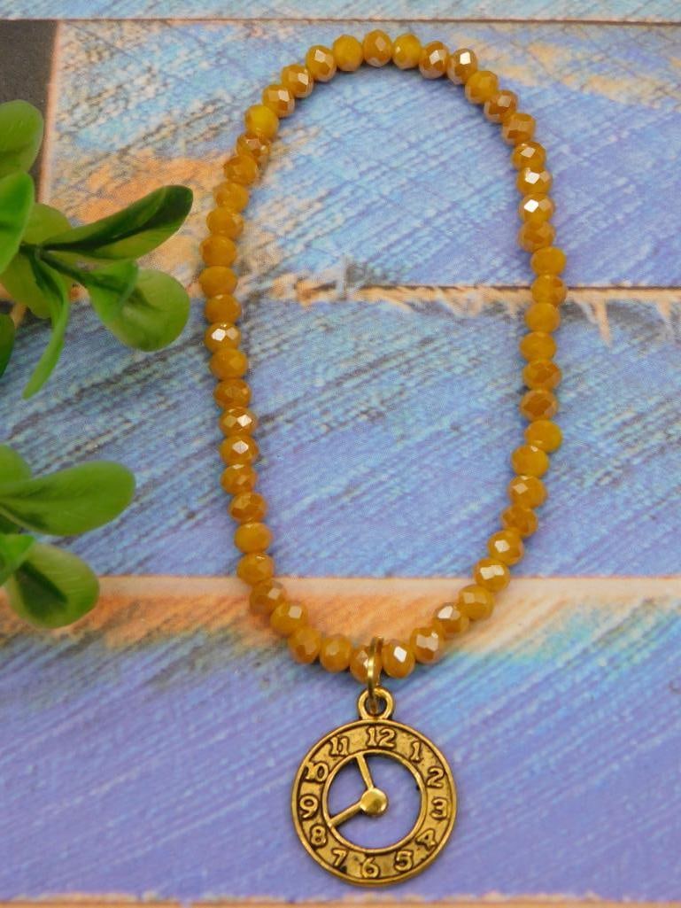 CLOCK PENDANT ON SPARKLE BEAD BRACELET: CLOCK PENDANT ON SPARKLE BEAD BRACELET