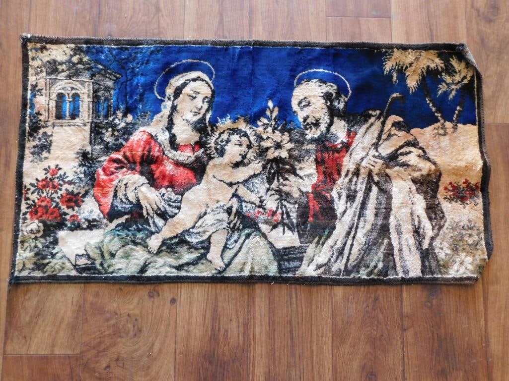 velvet Rectangular Tapestry Depicting Religious Scene: velvet Rectangular Tapestry Depicting Religious Scene