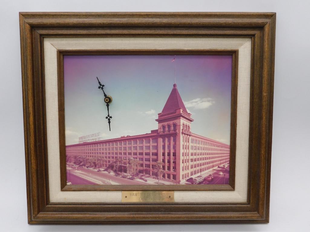 Framed Hawthorne Works 1902-1986 Wall Clock: Framed Hawthorne Works 1902-1986 Wall Clock