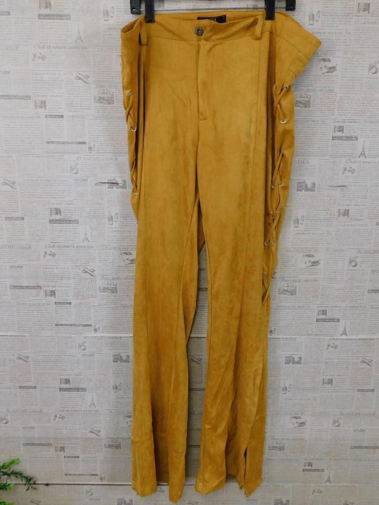 NEW MUSTARD PANTS WITH LACE UP SIDES SIZE 20 NWT BOUTIQUE CLOTHING: NEW MUSTARD PANTS WITH LACE UP SIDES SIZE 20 NWT BOUTIQUE CLOTHING