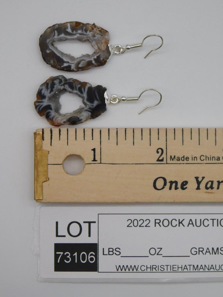 GEODE SLICE EARRINGS ROCK STONE LAPIDARY SPECIMEN - 2