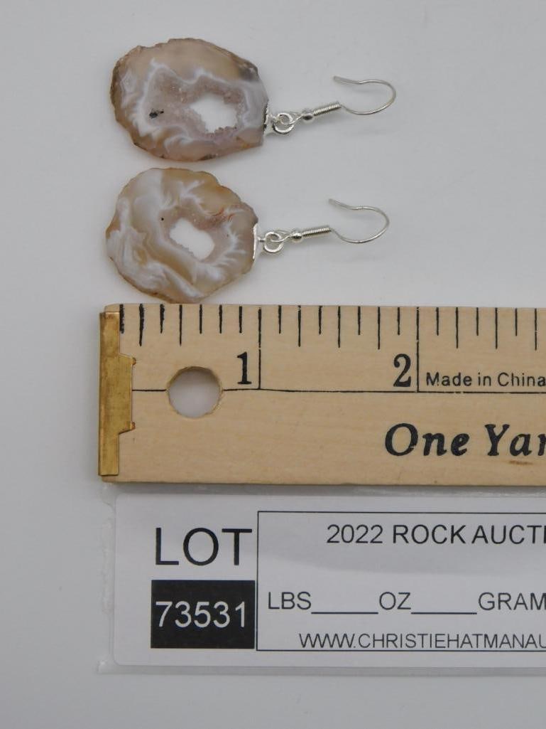 GEODE SLICE EARRINGS ROCK STONE LAPIDARY SPECIMEN - 2