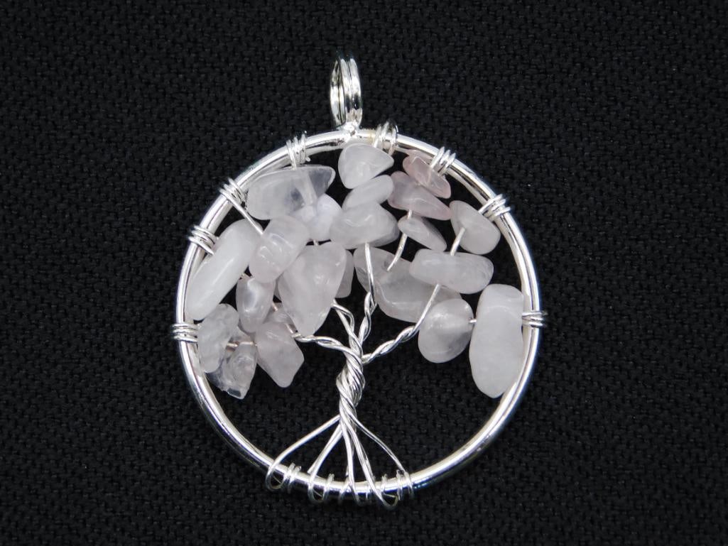 ROSE QUARTZ TREE OF LIFE PENDANT ROCK STONE LAPIDARY SPECIMEN: ROSE QUARTZ TREE OF LIFE PENDANT ROCK STONE LAPIDARY SPECIMEN