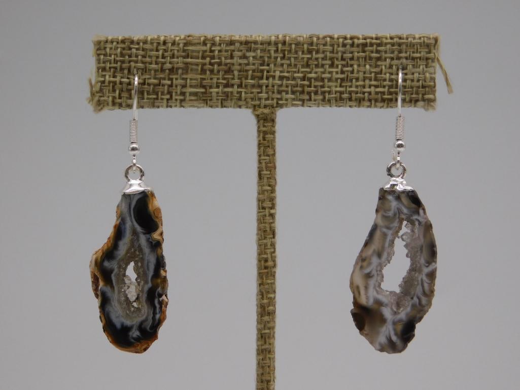 GEODE SLICE EARRINGS ROCK STONE LAPIDARY SPECIMEN: GEODE SLICE EARRINGS ROCK STONE LAPIDARY SPECIMEN