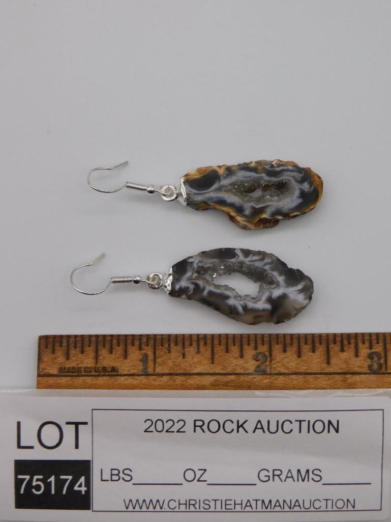 GEODE SLICE EARRINGS ROCK STONE LAPIDARY SPECIMEN - 2