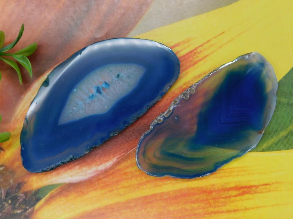 Polished Blue Agate Slices Rock Stone Lapidary Specimen: Polished Blue Agate Slices Rock Stone Lapidary Specimen