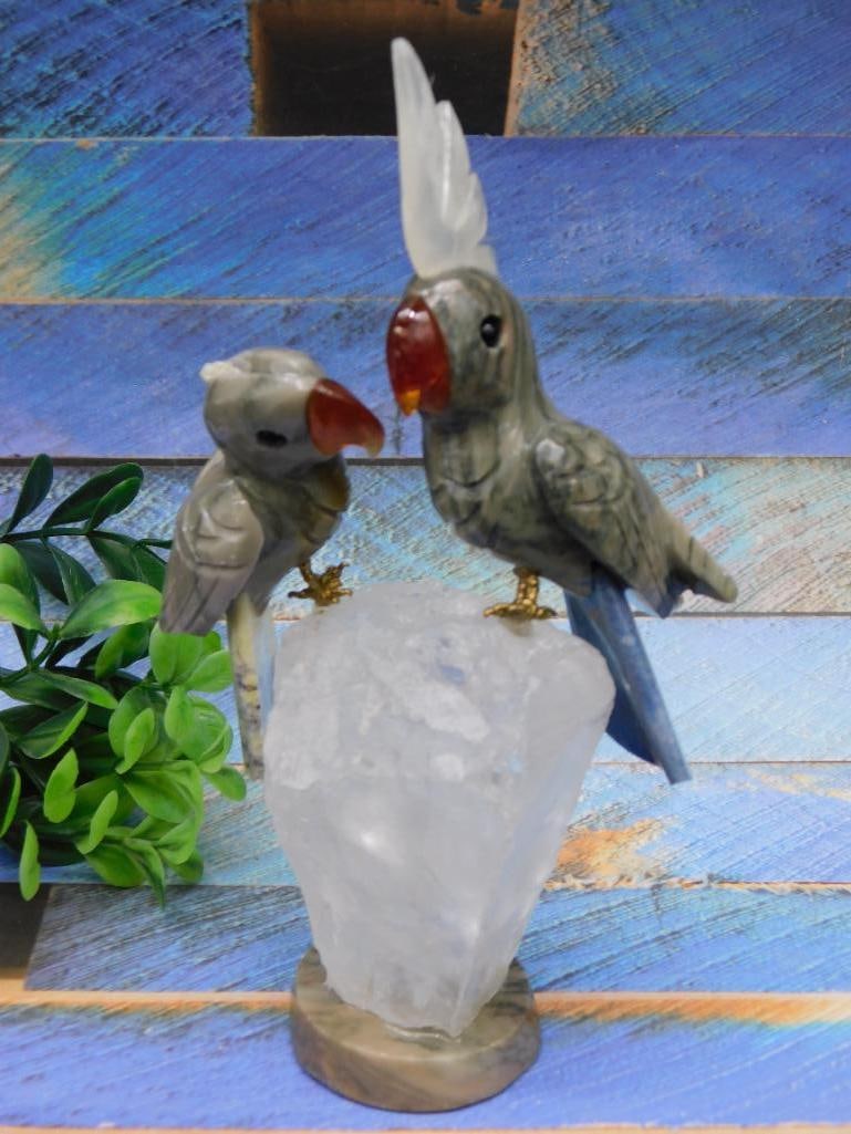 CARVED STONE BIRDS ON QUARTZ ROCK STONE LAPIDARY SPECIMEN (1 of 2)